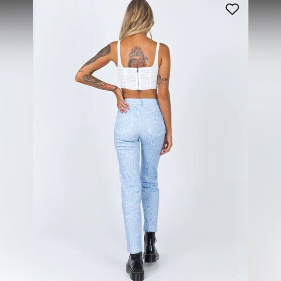 Princess Polly Addison Printed jeans size 4 blue groovy print straight leg - Picture 6 of 14